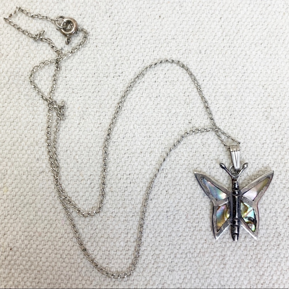 Sterling silver Abalone Butterfly Necklace Mexico